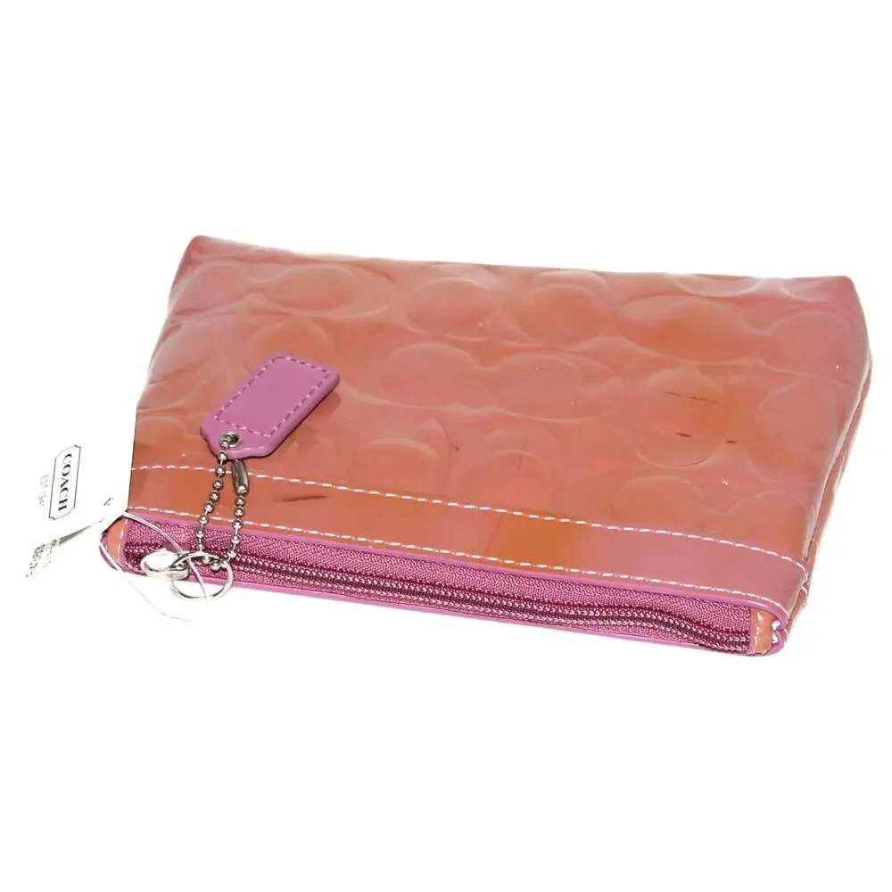 Coach Pink Zippered Pouch Embossed Logo Print NWT